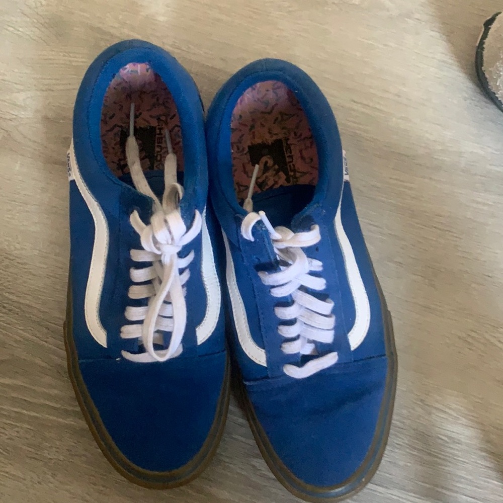 VANS Mens Blue White Canvas Skate Sneakers 721454